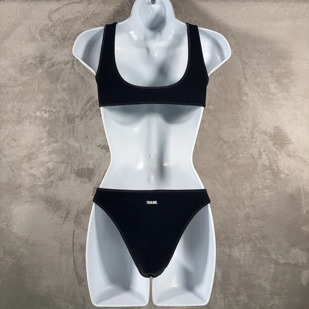 TRIANGL Bikini Set Womens Size Small Black Neoprene Two Piece Swimwear Resort